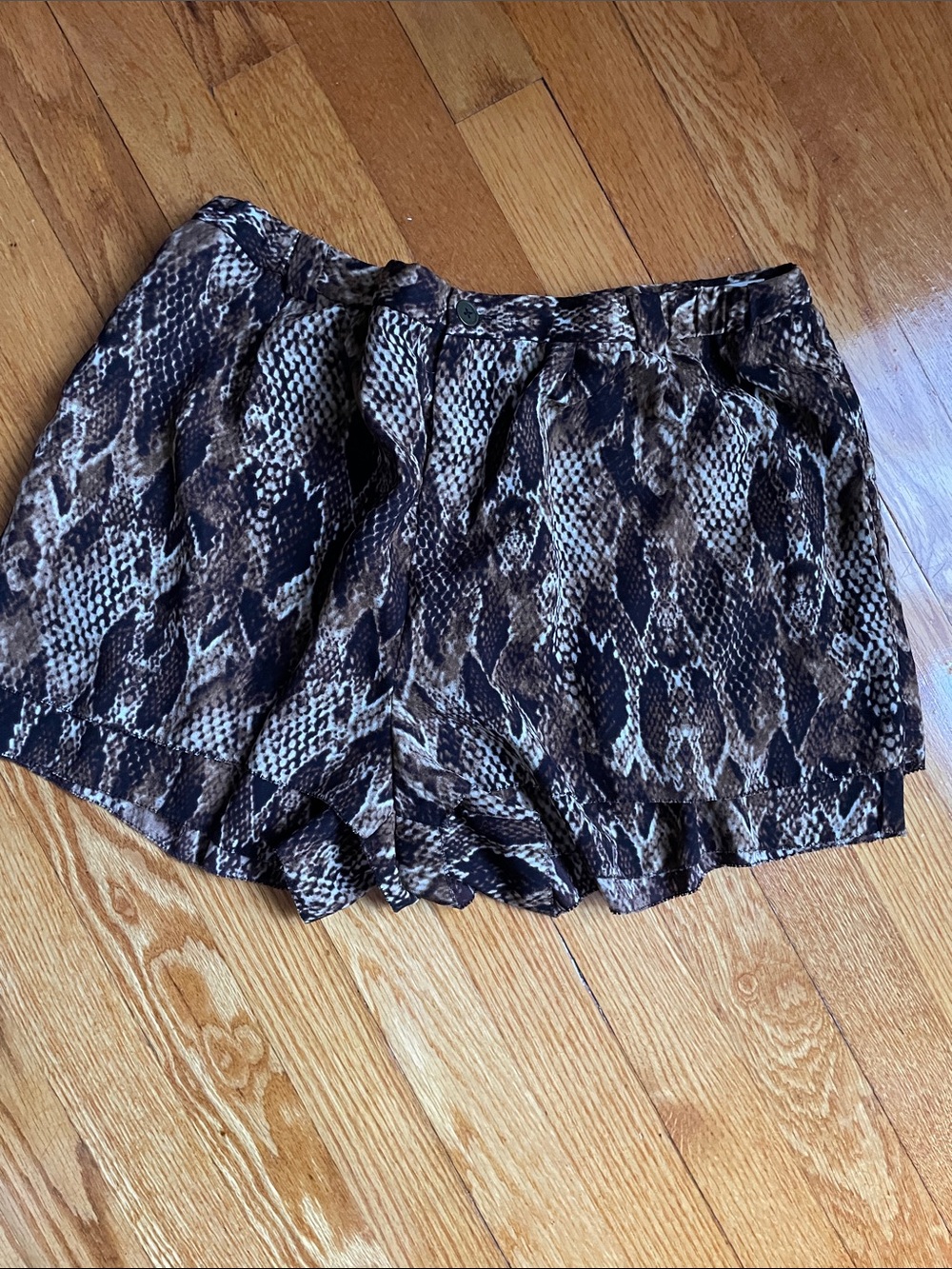 Rachael Ray Brown Snake-Print High Waist Shorts